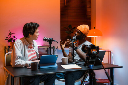 Recording a podcast in the studio
