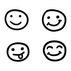Doodle Emoji face icon set. Vector hand drawn emoticon characters. Cartoon comic symbol hand drawn isolated on white background.