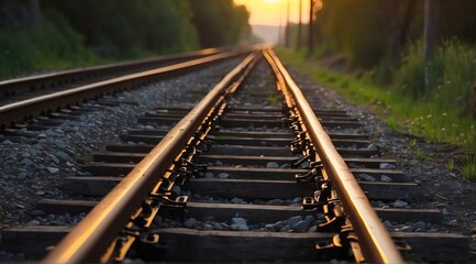 Fototapeta premium railway track in the sunset, cinematic view