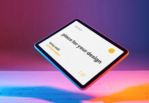 Floating Tablet Screen mockup with colorful background 02 Generative Ai