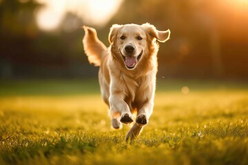 Sunset Serenity: Energetic Golden Retriever at Paradise Park