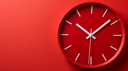 Red clock on wall with negative space