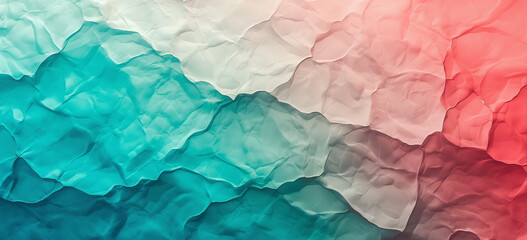 Crumpled gradient paper texture background, Abstract gradient with texture, red to teal color shift, smooth and grainy