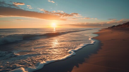 Breathtaking Sunset Over Serene Beachscape - A Perfect Nature Backdrop. Generative AI