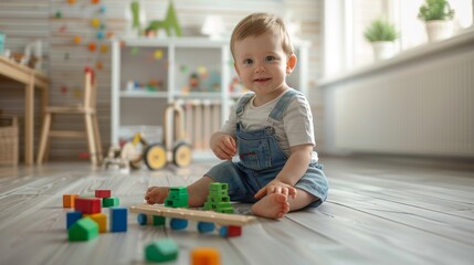 A Toddler Playing with Blocks