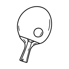 Racket and ball vector icon in doodle style. Ping pong symbol in simple design. Cartoon object hand drawn isolated on white background.