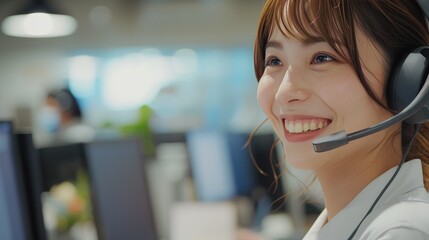 Graceful Assistance: Japanese Call Center Agent Brightening a Customer's Day