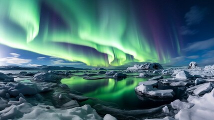 Stunning Aurora Borealis Over Icy Waters. Generative AI