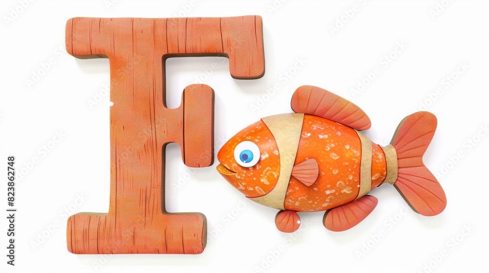 Wall mural A fish is swimming in front of the letter F