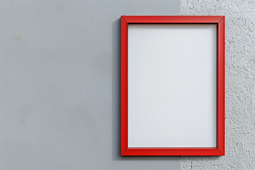 a mock-up featuring an empty blank wall poster in a red frame, set against a white background.