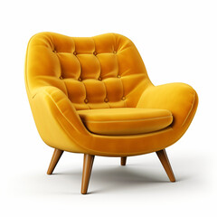 Yellow modern fluffy armchair on white background