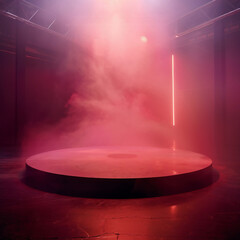 Empty mockup platform in colored fog and spotlight