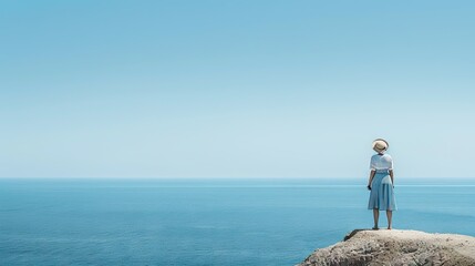 The Ethereal Woman: A White Dress and Hat on the Ledge