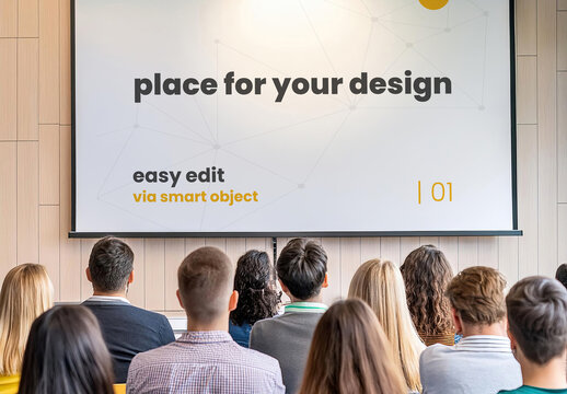 People watching projector screen mockup 01 Generative Ai