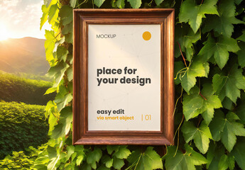 Poster Page Frame with Vine Plants Green Forest Sunlight Mockup 01 Generative Ai