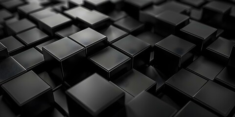 Professional Photography Background: High-Quality Isometric View of Black Cubes Pattern. Concept Abstract Photography, High-Quality Images, Isometric View, Black Cubes, Pattern Design