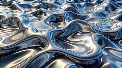 Glossy silver metal fluid glossy chrome mirror water effect background backdrop texture 3d render.