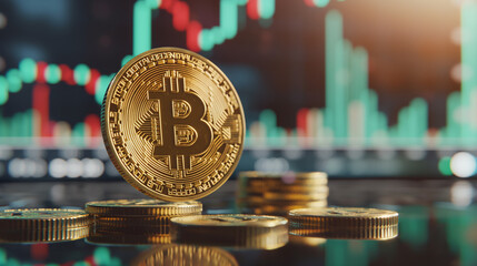 bitcoin with trading graph, financial investment concept can be use as background