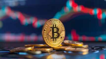 bitcoin with trading graph, financial investment concept can be use as background