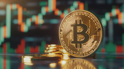 bitcoin with trading graph, financial investment concept can be use as background