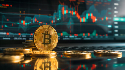 bitcoin with trading graph, financial investment concept can be use as background