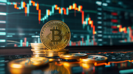 bitcoin with trading graph, financial investment concept can be use as background