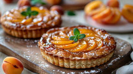 Close up of two French pastry apricot cakes  - Powered by Adobe