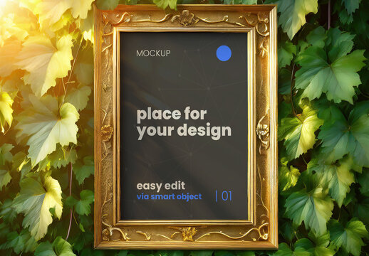 Poster Page Frame with Vine Plants Green Forest Sunlight Mockup 07 Generative Ai