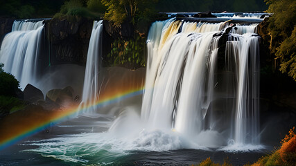 waterfall in the forest with rainbow
