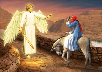 Balaam and his donkey encounter the Angel of the Lord