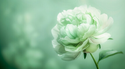 Single light green peony flower with soft and dreamlike atmosphere exquisite pure background