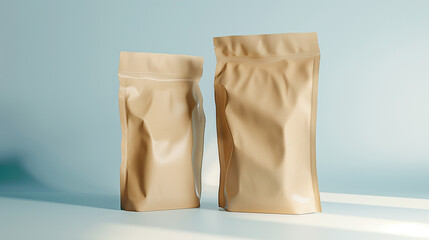 Mockup of two product paper bags with ziplock on isolated background