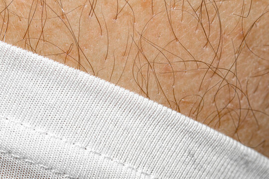 Hairy Skin Contact With Fabric Of White Underwear