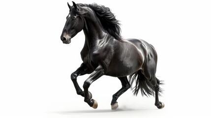 A black horse galloping on a white background. Ideal for equestrian designs