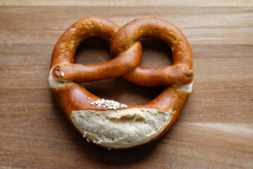 pretzel bun on a wooden board