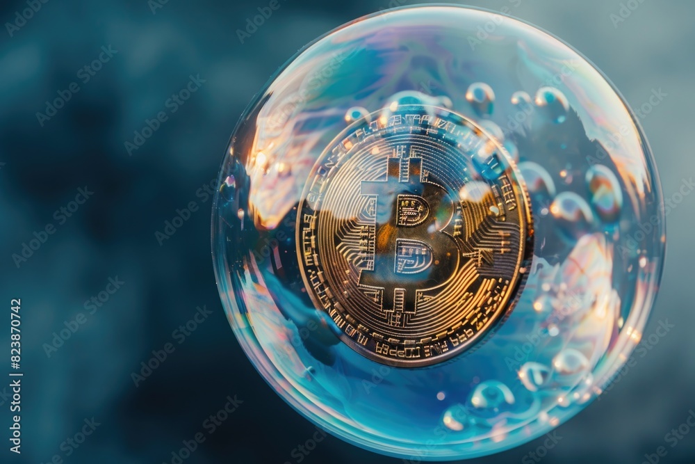 Aufkleber a digital bubble with a bitcoin inside, suitable for finance concepts