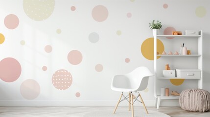 White wall with a pastel pink and mustard yellow circle, modern minimal decor.