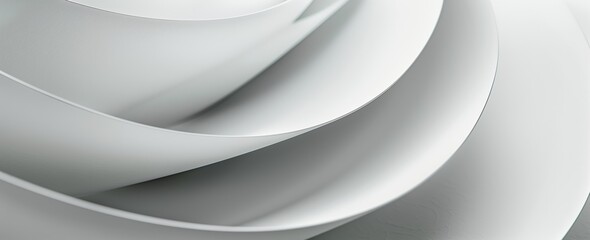 Minimalist white background with curved plastic layers, creating depth and texture.