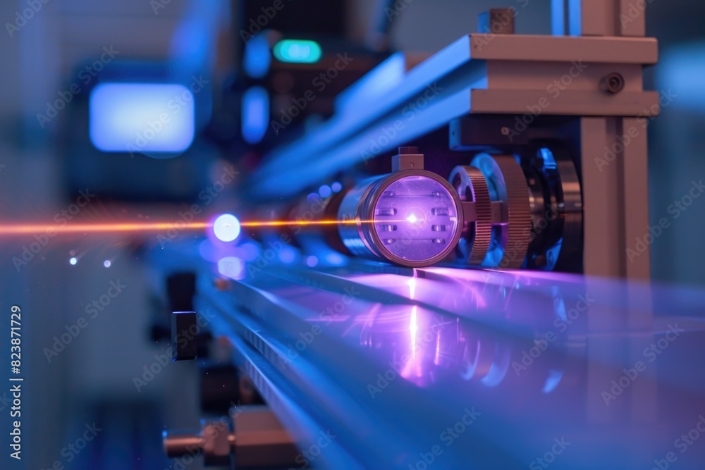 Aufkleber Close-up of a machine with a blue light. Can be used for technology concepts