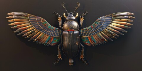 A statue of an Egyptian beetle with wings. Perfect for history or entomology projects