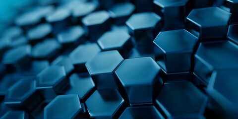 Abstract texture background with blue hexagons in the foreground., 3D render of blue hexagons, creating a futuristic and geometric pattern.