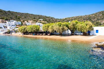 Azure sea and beach in Platis Gialos village, Sifnos island, Greece