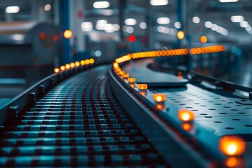 A closeup of automated conveyor belts transporting raw materials