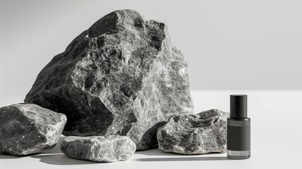 Nature-Inspired Beauty: Eco-Friendly Cosmetic Packaging on a Serene Stone Backdrop. Generative AI