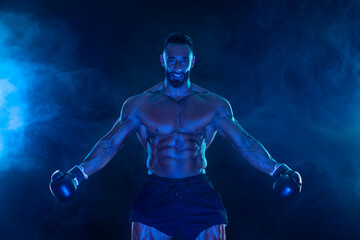 Man Athlete Boxer banner. Template for a sports magazine on the theme of boxing with copy space....
