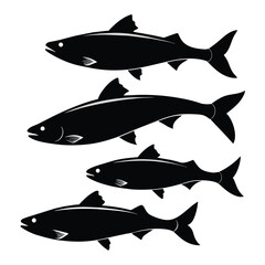 Set of Atlantic Salmon black silhouette vector on white background