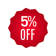 Red discount label, Red percent sign, Red discount label, Label 5% off
