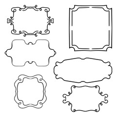 Fototapeta premium Vector set of hand drawn retro frame. Doodle style border decoration element isolated on white background.
