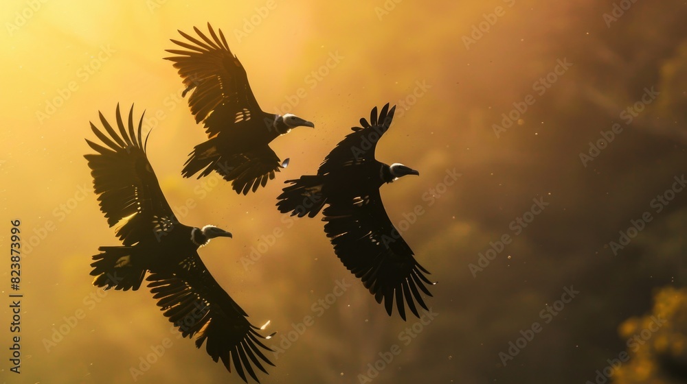Poster a group of birds flying through the air. suitable for various nature and wildlife concepts