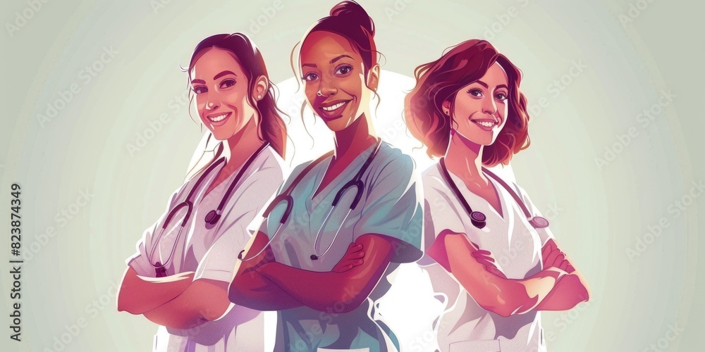 Poster a group of women standing next to each other. suitable for various concepts